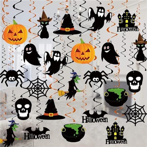 Halloween Hanging Decorations 36 PCS Ghost Pumpkin Witches Ceiling Swirls Party - Picture 1 of 7